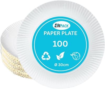 Wegwerpborden Papier - Kartonnen Bordjes - Feestjes en Barbecues - Biologisch Afbreekbaar - 30 cm Diameter - Wit