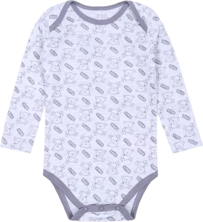 Grijze babybody met een teddybeer, lange mouwen
