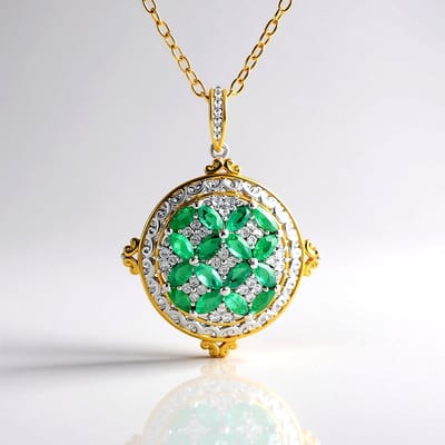 Cavill - Luxe Zilveren Halsketting - 925 Sterling Zilver - 1,368 ct Zambia Smaragd Marquise & Cambodjaanse Zirkonen