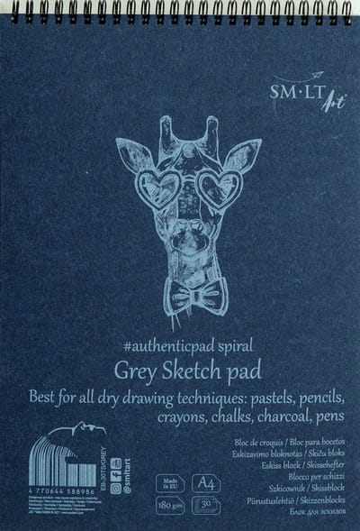 SMLT schetsboek A4 grijs ringband 180gr 30 vel FSC papier.