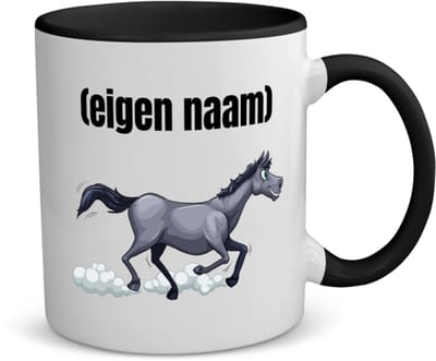 Akyol - rennend paard met eigen naam koffiemok - theemok - zwart - Paarden - dieren liefhebber - iemand die houdt van paarden - verjaardag - cadeau - kado - geschenk - 350 ML inhoud