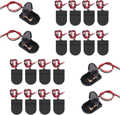 20 Stuks CR2032 Batterijhouder met Aan/Uit Schakelaar en Kabel voor LED Verlichting, Geschikt voor Knopcelbatterijen en Pedestal Box Clips