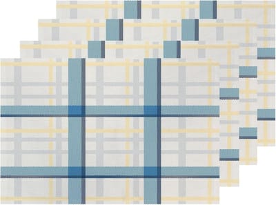 Gele Gingham Placemats - Ruitjes Tafelmatten - Keukentafel Decoratie - Dubbelzijdig Ontwerp - 45 x 30 cm - Blauw Grijs Geel