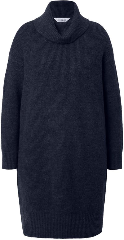 Studio Untold - Dames - Gebreide mini-jurk oversized colkraag lange mouw - Marine - Maat 50+