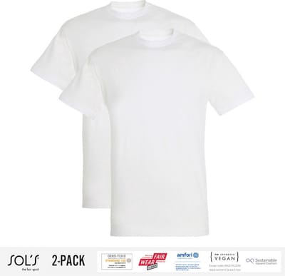 2 Pack Sol's Heren T-Shirt 100% biologisch katoen Ronde hals wit Maat 3XL