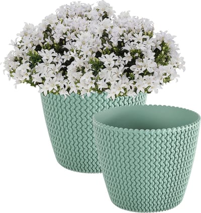 Prosperplast Plantenpot/bloempot Splofy - 2x - mint groen - kunststof - D16 x H13 cm - binnen/buiten - stijlvol