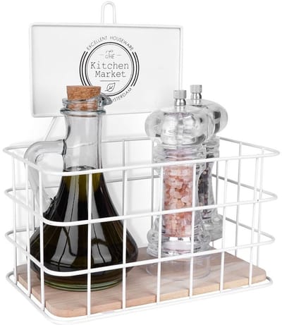 Excellent Houseware - Metalen Keukenplank Witte - 21x12,5x24 cm - Klassieke Stijl - Houten Basis