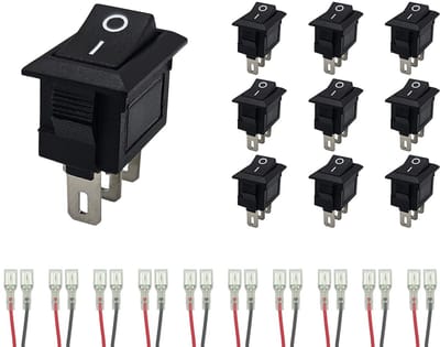 ProRide Mini Wipschakelaar ON/OFF KCD1-11 - met Aansluitkabels - 3-pins - 13x8mm - Rechthoek - Zwart - 10 stuks
