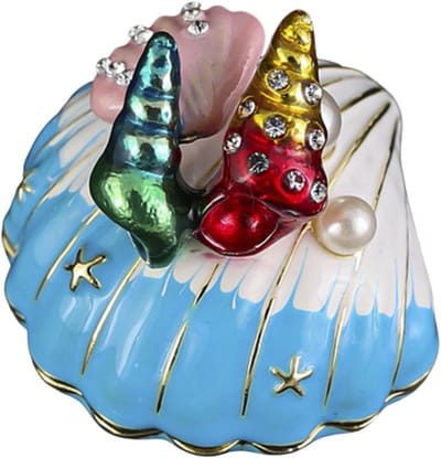 Sieradendoosje Schelp - Bewaar Collectie - Sieraden Opbergen - Fijne Details - 5 x 5 x 4.5 cm - Blauw