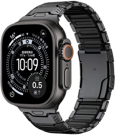 Strap-it Titanium mecha hybride band geschikt voor Apple Watch 1/2/3/4/5/6/7/8/9/10/11/SE/SE2/SE3/Ultra (2/3) - Maat: 44/45/46/49mm - Zwart