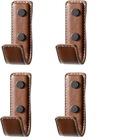 VHV - Wandhaken - Kapstokhaken - Leren haken - Lederen ophanghaken - Set van 4 - Voor handdoeken, jassen en tassen - Voor hal, badkamer en slaapkamer - Koffie