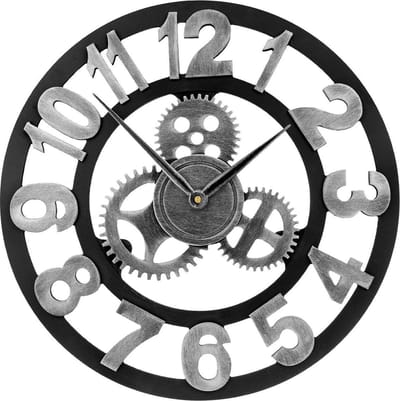 Wandklok industrieel – Grote XL Wandklok 45 cm – Retro - Tandwielen - Cijfers - Zilver