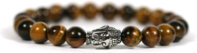 Heaven Eleven - heren armband - natuursteen tijgeroog- edelstaal RVS buddha - 8mm - maat 18-20,5cm