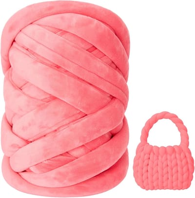 Breiwol, 500 g/16 m, dikke wol voor handbreien, buisgaren, 3 cm, dikke XXL wol, handbreigaren, wolgaren voor beginners, dekens, manden, tas, huisdiermand, doe-het-zelf kunsthandwerk (roze)