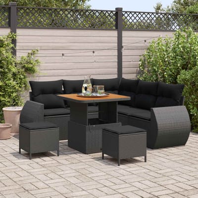 vidaXL - Tuinbank - Set - 8 - st - 7-Aantal - zitplaatsen - Zwart - poly - rattan