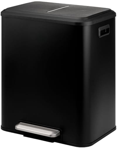 QORA® Prullenbak 2 Vakken - Duo Prullenbak - Prullenbakken - Zwart - 34cm x 43cm x 50cm