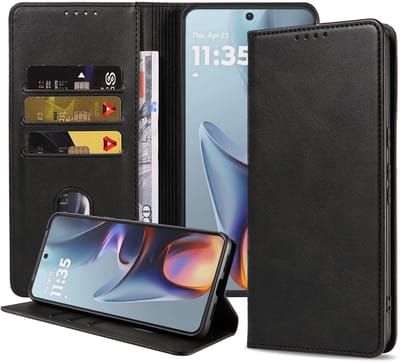 Geschikt voor Motorola Moto E15 / G05 Telefoonhoesje Kunstleer met Magnetische sluiting en Pasjeshouder Bookcase met Klepje - Walletcase with Cardslot - Zwart - Smartphonica geschikt voor Motorola Moto E15;Motorola Moto G05