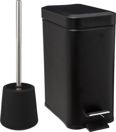 5Five Badkamer/toilet accessoires set - WC-borstel/pedaalemmer 5L- zwart - metaal/polyresin