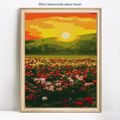 Peinture Diamant 5D DIY Affichage Complet Lever de Soleil Fleur Sauvage Broderie Diamant Rond Complet Point de Croix 20X30CM yellow