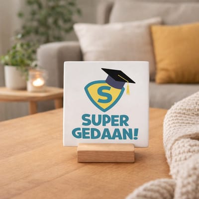 Super gedaan - Keramische decoratie tegel met tekst - Geslaagd