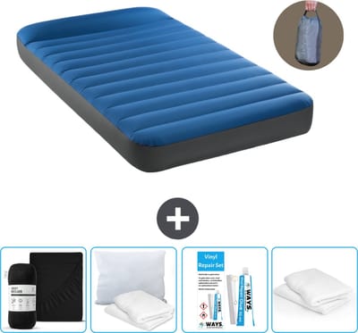 Intex Luchtbed - 1-Persoons - 99 x 191 x 22 cm - Blauw - Inclusief pomp - Hoeslaken - Kussen - Reparatieset en Kussenbeschermer