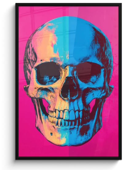 Poster in lijst - Fotolijst 80x120 cm - Posters - Neon - Blauw - Pop-art - Schedel - Posterlijst zwart - Decoratie - Wanddecoratie woonkamer - Muurdecoratie slaapkamer