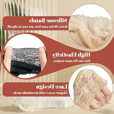 Dames Onzichtbare Kousen met Antislip - 6 Paar Lace Sokken met Silicone Grip voor Comfort en Stijl