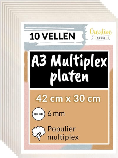 Creative Deco 10 x A3 Multiplex Platen | 420 x 300 x 6 mm (+/- 0.5 mm) | van Hout | Ideaal voor Huisdecor, Ambachten, Laserknipsel, CNC Machine, Rolzaag, het Stenciling, Pyrografie