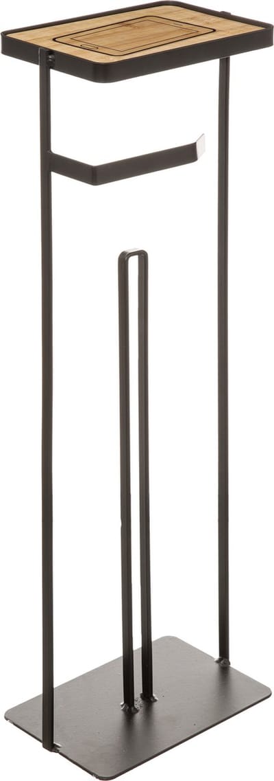 5Five Toiletrolhouder - zwart - met reservoir - met telefoonplankje - 59 cm - metaal - wc papier houder