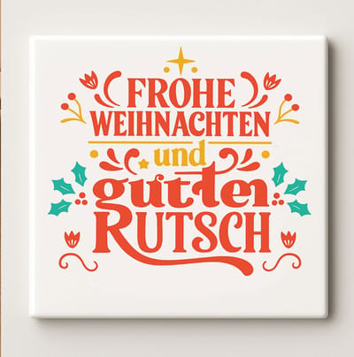 Frohe Weihnachten und Guten Rutsch Keramische Tegel – 15x15 cm Feestelijke Duitse Kerst Wandtegel – Kerstcadeau & Huisdecoratie