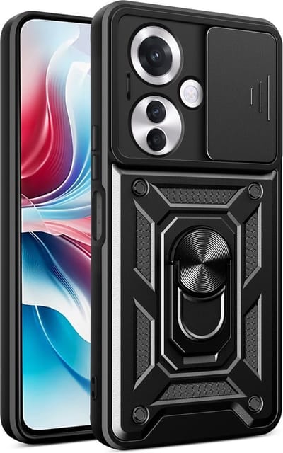 Coverup Hoesje - Geschikt voor OPPO Reno11 F 5G Hoesje - Coverup Armor Ring Kickstand Back Cover met Camera Shield - Zwart