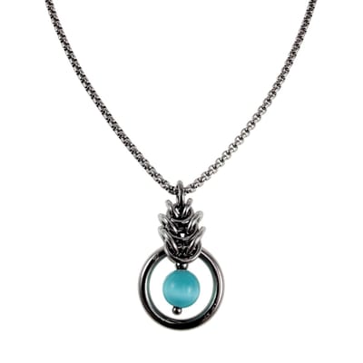 55cm x 2mm Jasseron-Ketting + 30mm Turquoise Kattenoog Kristal Hanger, Dames – Gepolijst RVS, Uniek Ontwerp - Handgemaakt door esde2