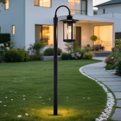 Lindby - Tuinpad verlichting - 1licht - Aluminium, glas - H: 109 cm - E27 - zwart, transparant