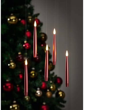 Livarno Home Zwevende LED Kaarsen - Kerstboom versiering - 10 Stuks - Kaars lengte 15cm - Rood