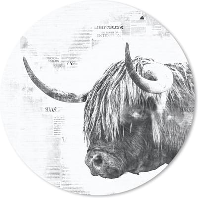 Muismat rond 20x20 cm - Mousepad Schotse hooglander - Abstract - Zwart - Wit - Ronde muismatten