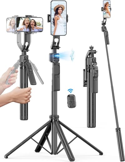 Auto Face Tracking Statief 360 Rotatie met Standaard, Handheld Stabilisatie, Aluminium Quadrapod Selfie Stick Telefoonstatief met Afstandsbediening Compatibel met iPhone, Android voor TikTok, Live Streaming