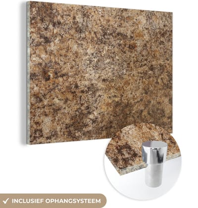 MuchoWow® Glasschilderij 160x120 cm - Schilderij acrylglas - Graniet - Design - Structuur - Steen - Bruin - Foto op glas - Schilderijen