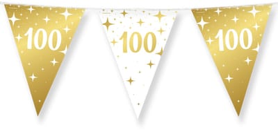 BTH – Slinger 100 Jaar – Wit-Goud – Verjaardag Versiering – Happy Birthday Decoratie – 100 Jaar Feest Versiering – 10m