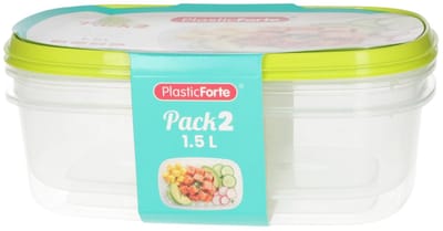 Plasticforte Vershoudbakjes - 2x stuks - 1.5 liter - herbruikbaar - transparant/lime - kunststof - magnetron - vriezer