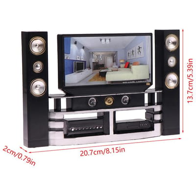 1/12 Poppenhuis Mini TV en Audio Ornament Woonkamer Meubels Decor ontworpen voor Poppenhuis Micro Scène Decoratie Speelgoed gray
