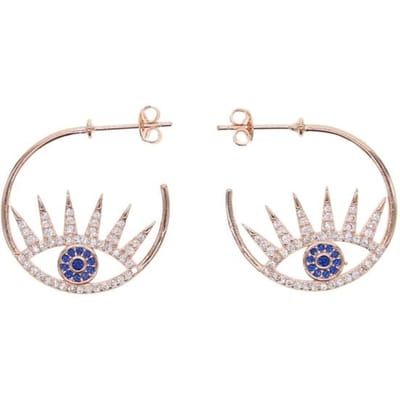 Nouveaux Styles Boucles d'Oreilles Créoles Œil du Mal Classiques Tendance Avec Zircon Cubique Blanc Bleu Personnalité Chanceuse Charme pour Femmes Rondes Bijoux Délicats white
