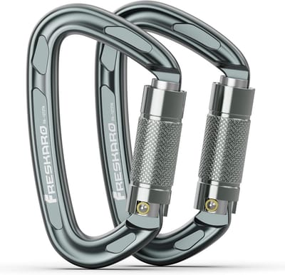 Karabijnhaak Zelfborgend - Klimhaak D-vorm - Outdoor Avontuur - Vliegtuig Aluminium - 10 cm Lengte - Grijs