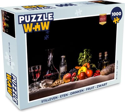 Puzzel Stilleven - Eten - Drinken - Fruit - Zwart - Legpuzzel - Puzzel 1000 stukjes volwassenen