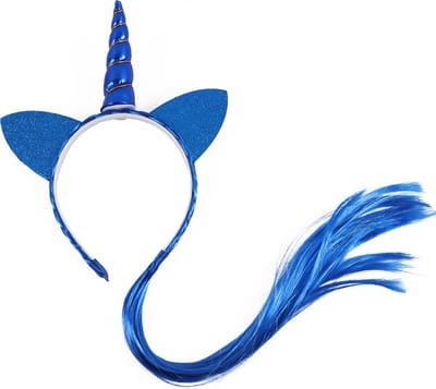 KIMU® Eenhoorn Haarband Haar Blauw - Unicorn Diadeem Met Oortjes - Blauwe Hoorn Nephaar Glitter Vlecht Extensions Festival