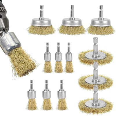 Set van 12 Messing Borstels voor Boormachine, Draadborstel en Potborstel voor het Verwijderen van Roest, Vuil en Schilfers