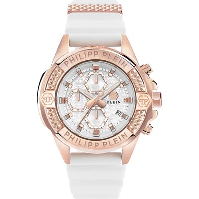 Philipp Plein The $Kull Chrono PWWFA0325 Horloge - Siliconen - Wit - Ø 44 mm
