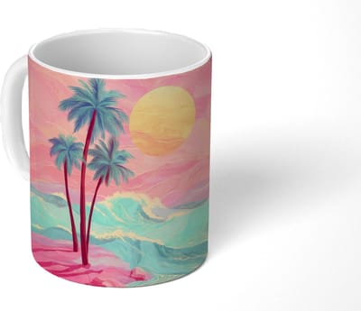 Mok - Koffiemok - Palmbomen - Golven - Zee - Mokken - 350 ML - Beker - Koffiemokken - Theemok