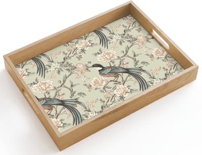 Dienblad hout 40x30 cm - Schootdienblad - Bloem - Vogel - Kleurrijk - Borrelplank rechthoek - Plateau dienbladen