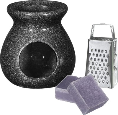 Ideas4seasons Amberblokjes/geurblokjes cadeauset - lavendel - inclusief geurbrander en mini rasp