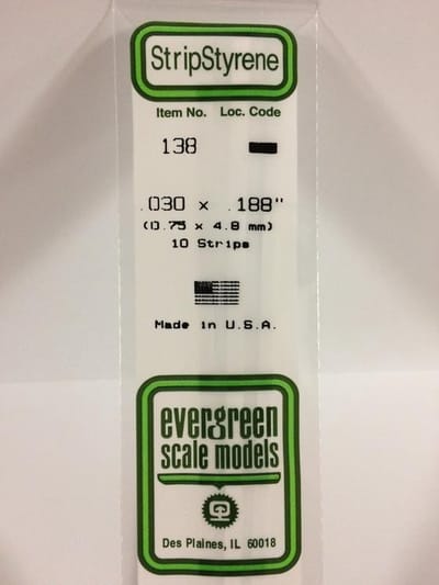 Evergreen Modelbouwdecoratie - 138 Strip 0,8mmX4,8mmX35cm - 10 stuks Styreen